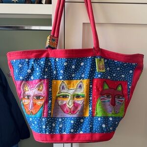 Laurel Burch Multicolor Cat Patchwork Tote - Pink & Blue & Yellow